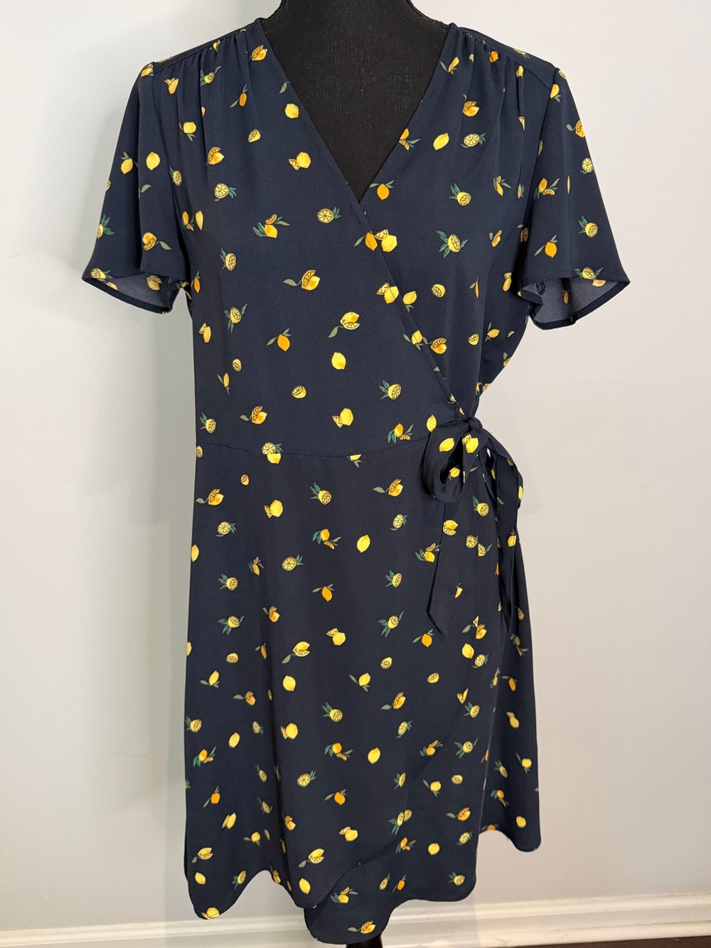 J. Crew Navy Lemon Print Wrap Dress - Size 6